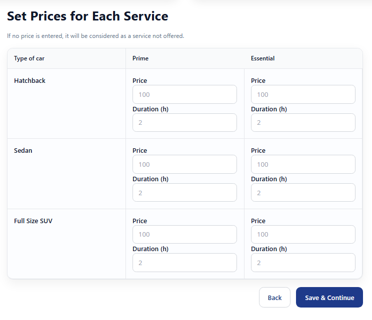 List your services screen